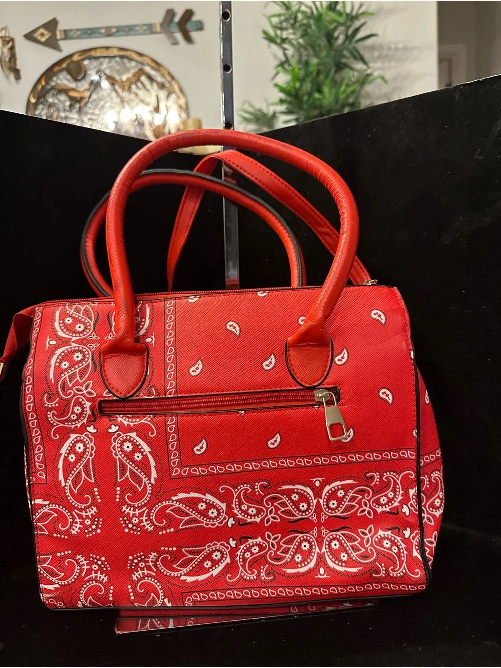 Red #313  Paisley Satchel with Top Handles and Adjustable Shoulder Strap